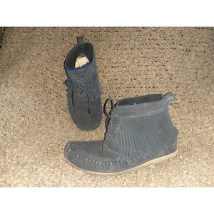 EMU AUSTRALIA-Navy Blue Suede Lace-Up Moccasins-Booties-Size 7-Near Mint